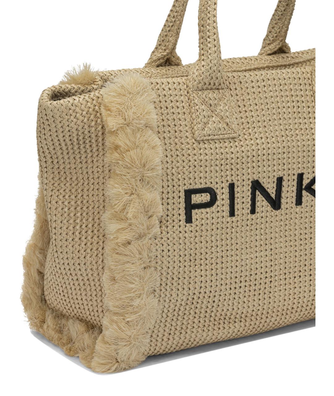 PINKO Бежевая синтетическая сумка тоут, фото 4