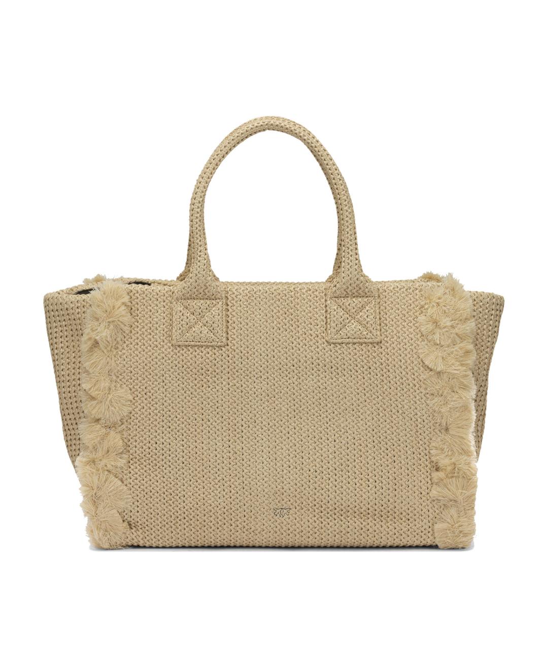 PINKO Бежевая синтетическая сумка тоут, фото 3