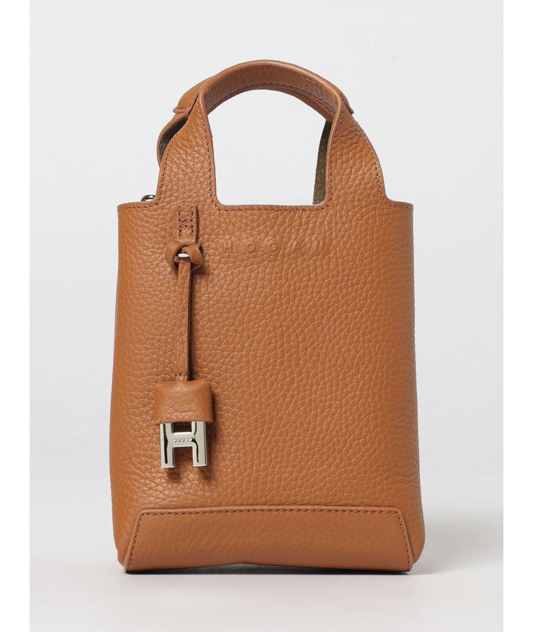 HOGAN Коричневая кожаная сумка с короткими ручками, фото 4