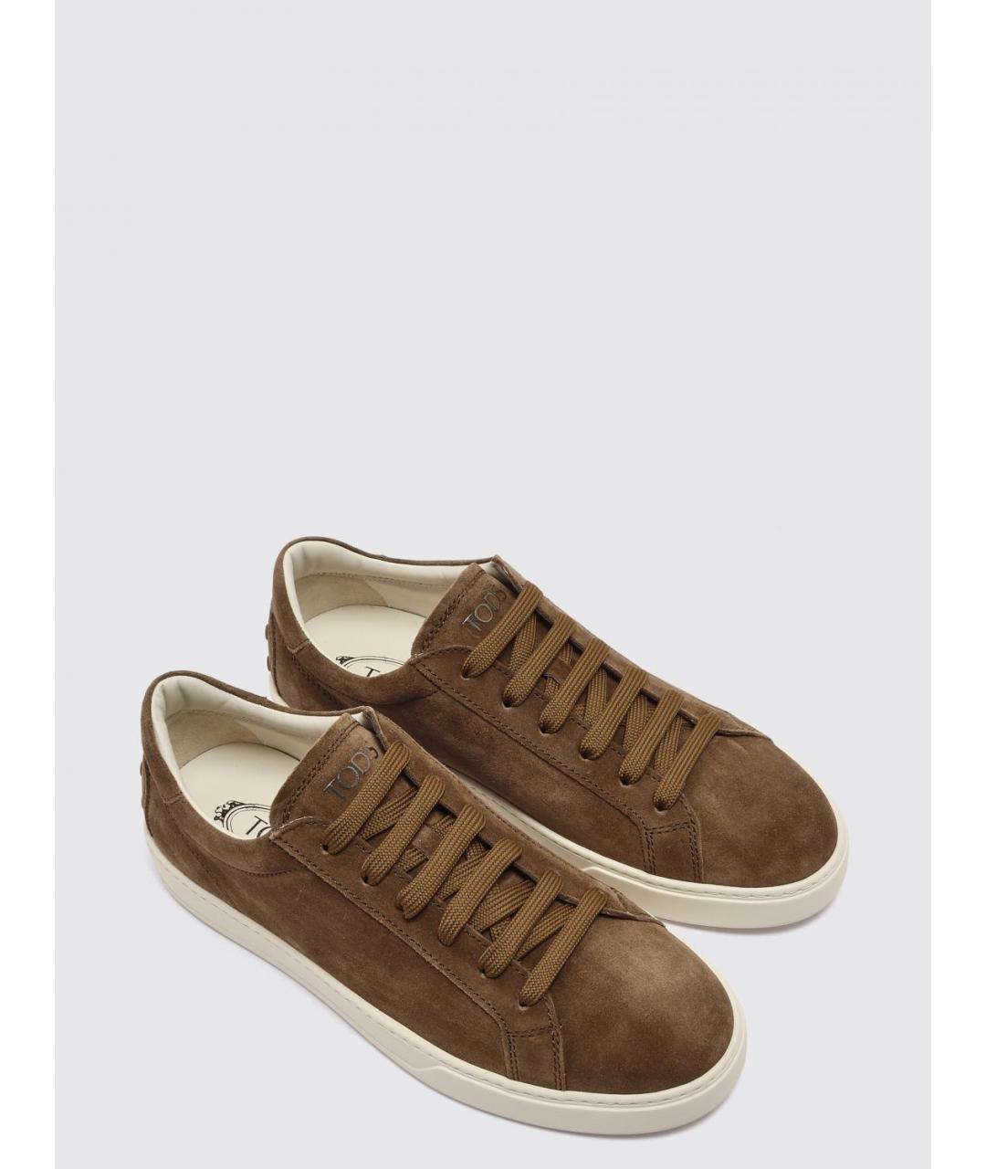 TOD'S Коричневые кожаные низкие кроссовки / кеды, фото 2