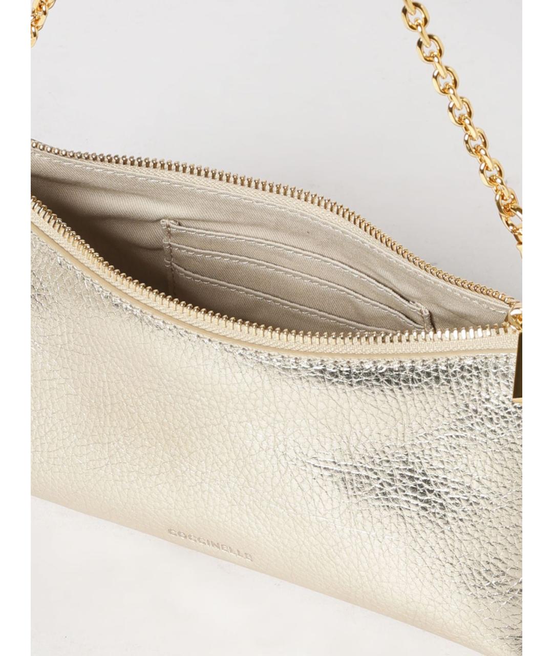 COCCINELLE Золотая кожаная сумка через плечо, фото 3