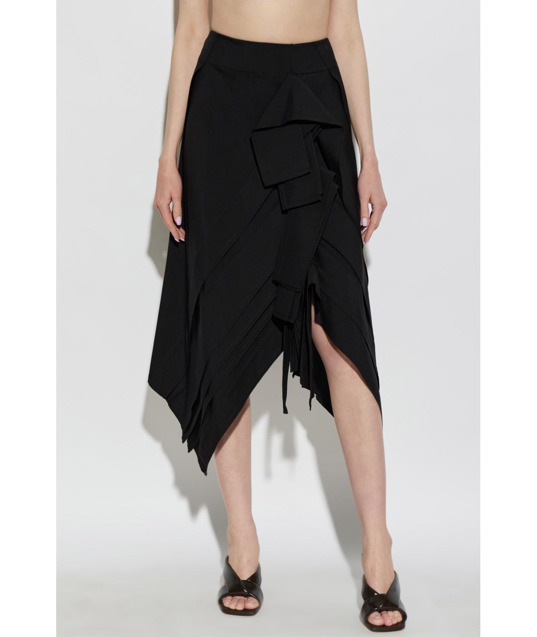 BOTTEGA VENETA Черная шерстяная юбка миди, фото 3