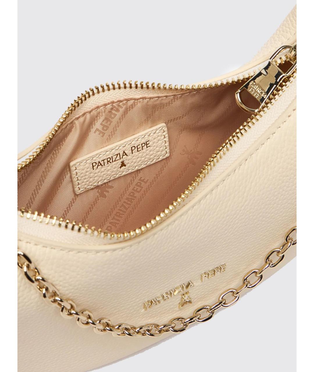 PATRIZIA PEPE Бежевая кожаная сумка через плечо, фото 3