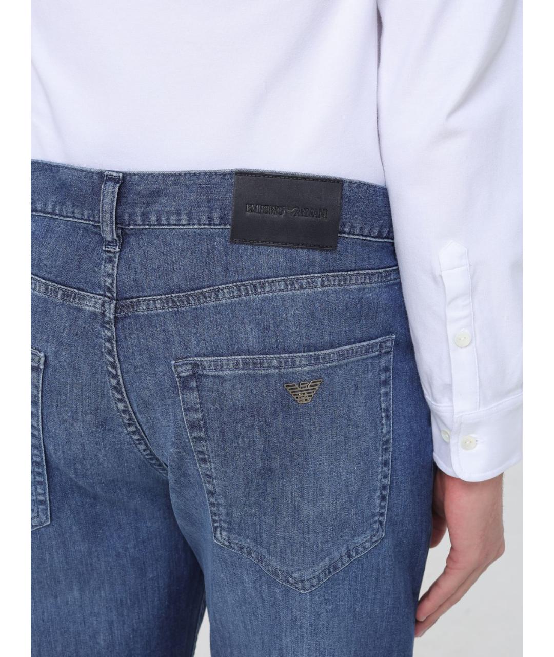 EMPORIO ARMANI Синие хлопковые прямые джинсы, фото 3