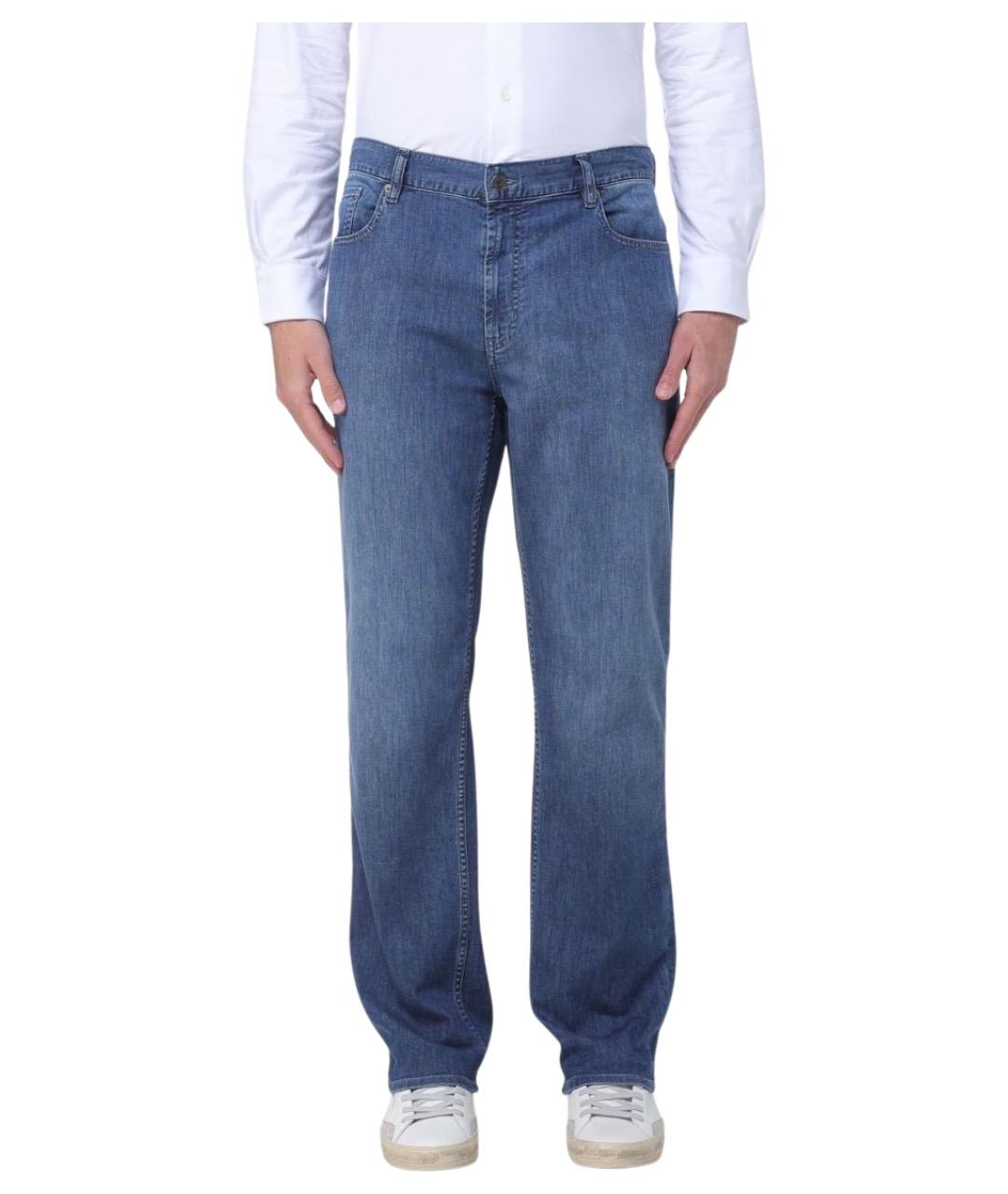 EMPORIO ARMANI Синие хлопковые прямые джинсы, фото 1