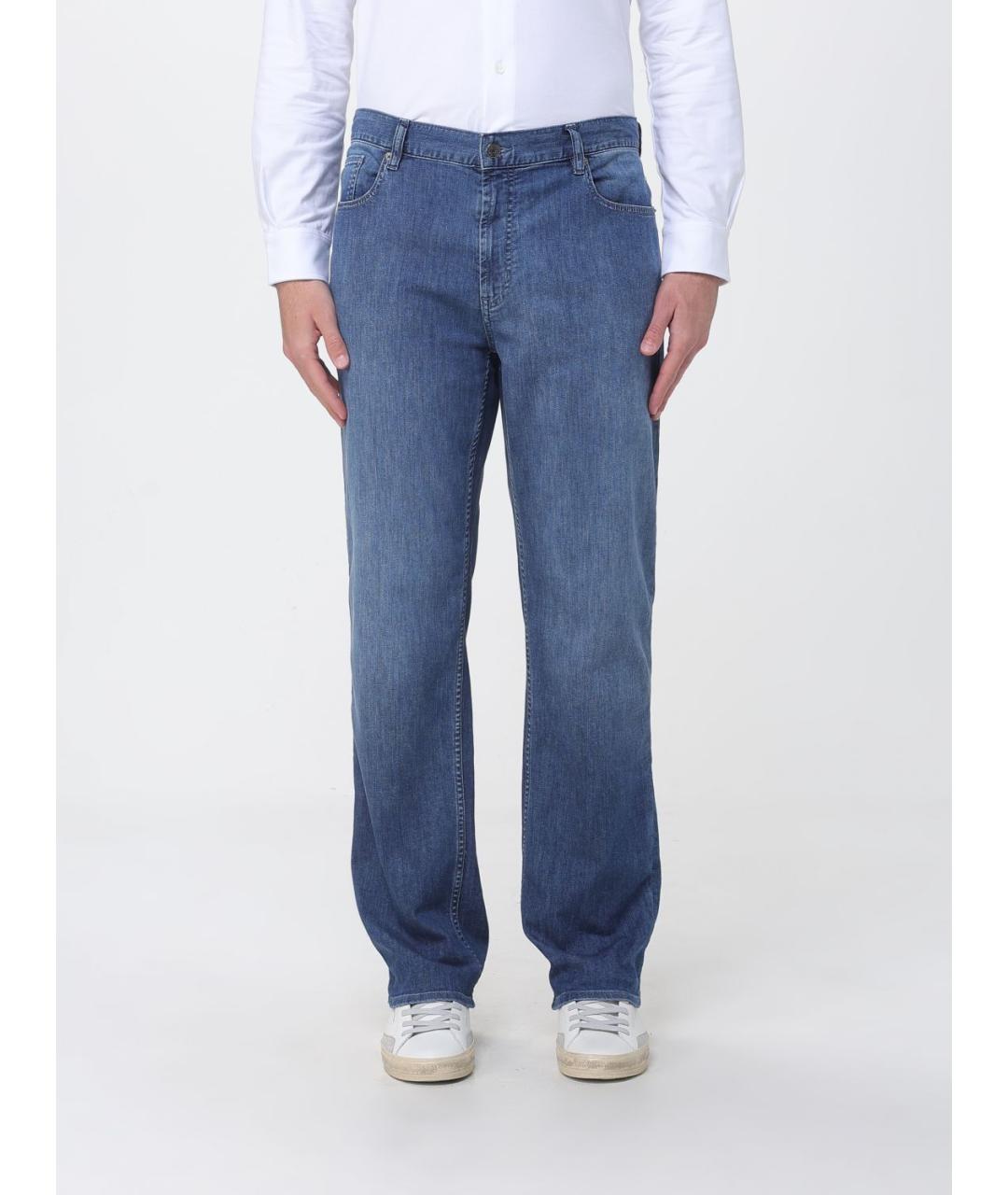 EMPORIO ARMANI Синие хлопковые прямые джинсы, фото 4