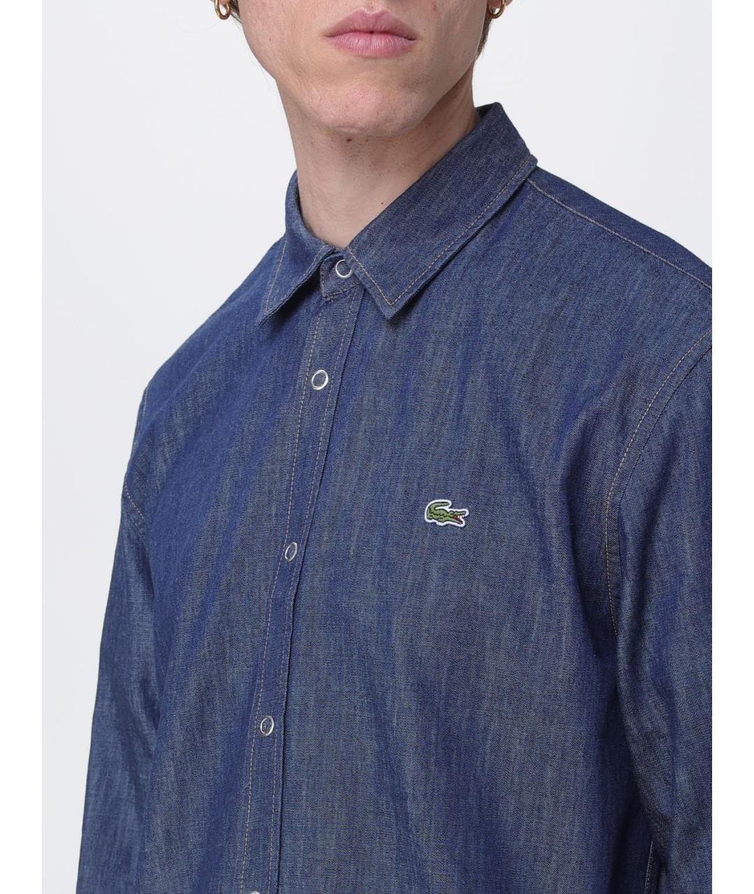 LACOSTE Синяя хлопковая кэжуал рубашка, фото 4