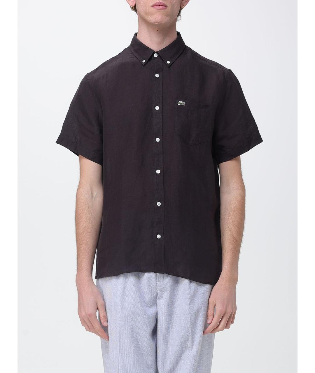 LACOSTE Коричневая льняная кэжуал рубашка, фото 4