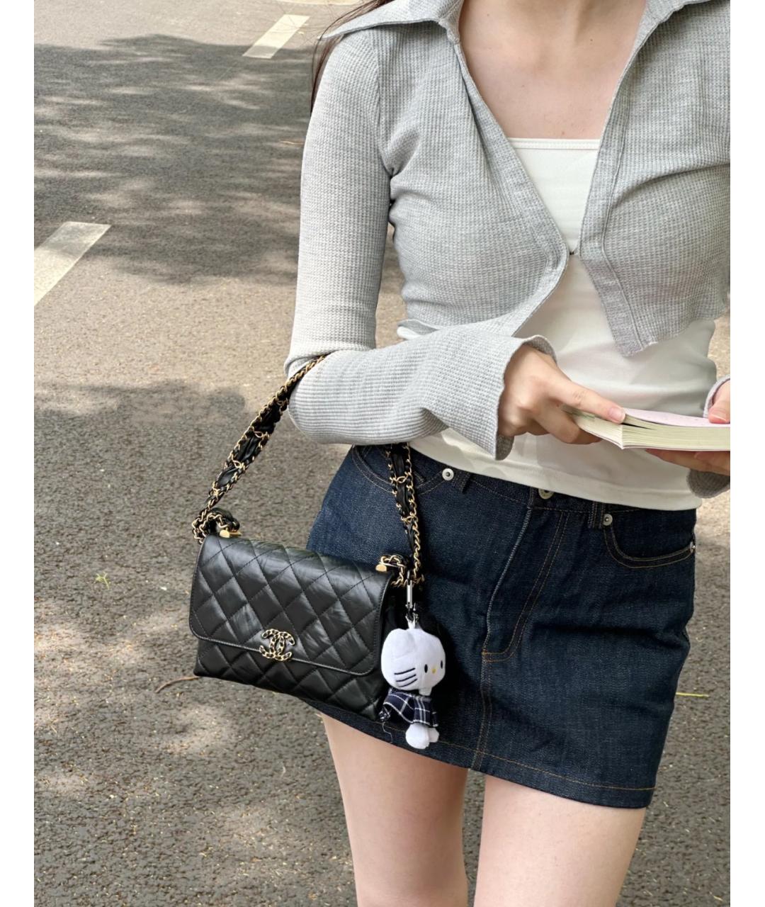 CHANEL Черная кожаная сумка через плечо, фото 8