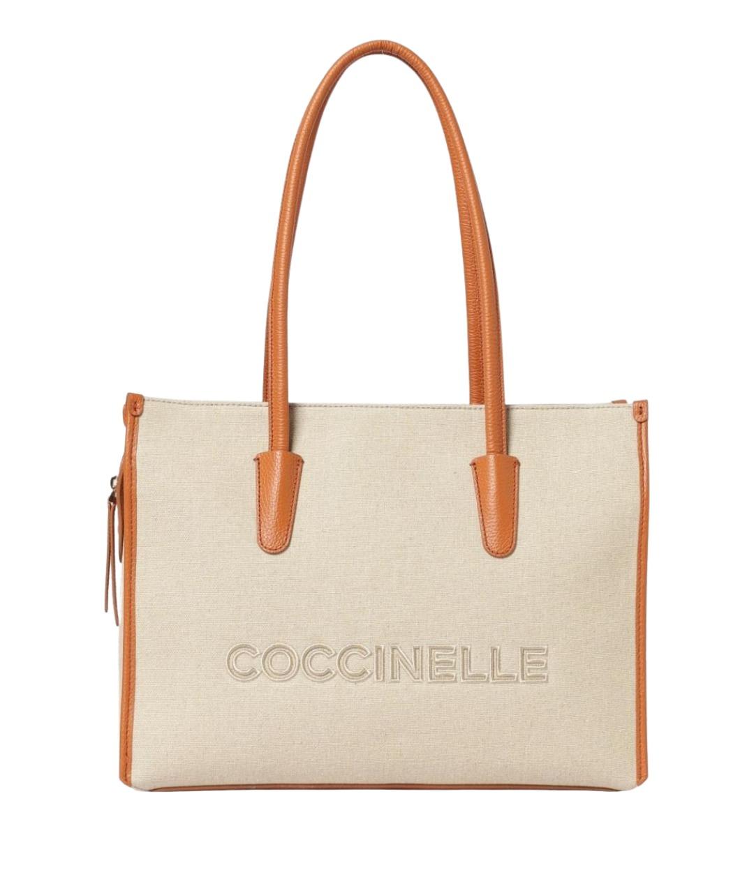 COCCINELLE Бежевая тканевая сумка тоут, фото 1