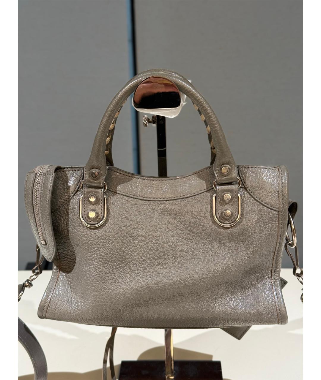 BALENCIAGA Серая кожаная сумка с короткими ручками, фото 5