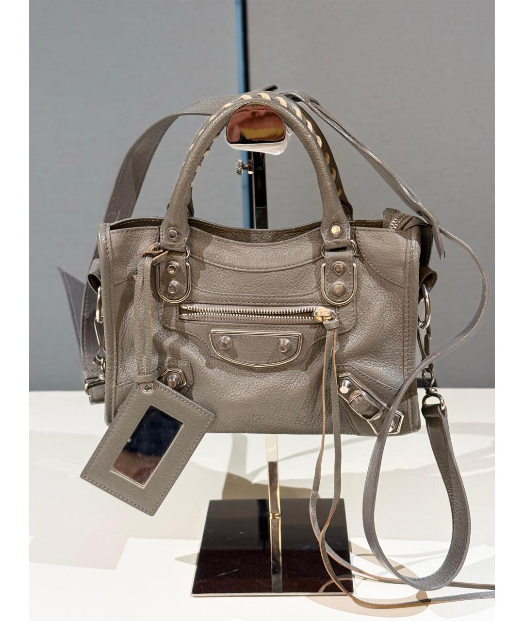 BALENCIAGA Серая кожаная сумка с короткими ручками, фото 2