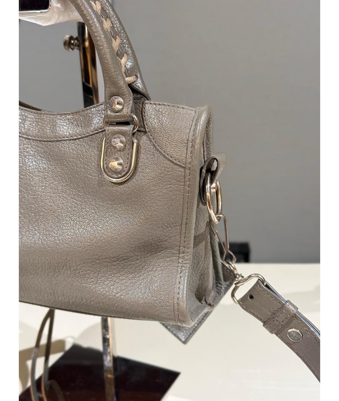 BALENCIAGA Серая кожаная сумка с короткими ручками, фото 6