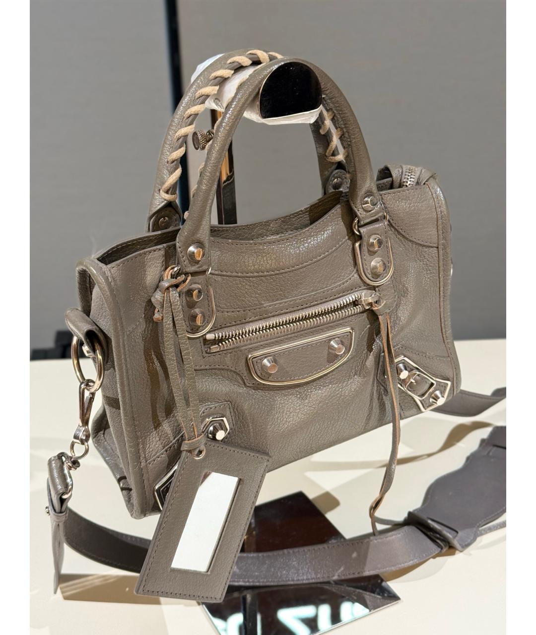 BALENCIAGA Серая кожаная сумка с короткими ручками, фото 4