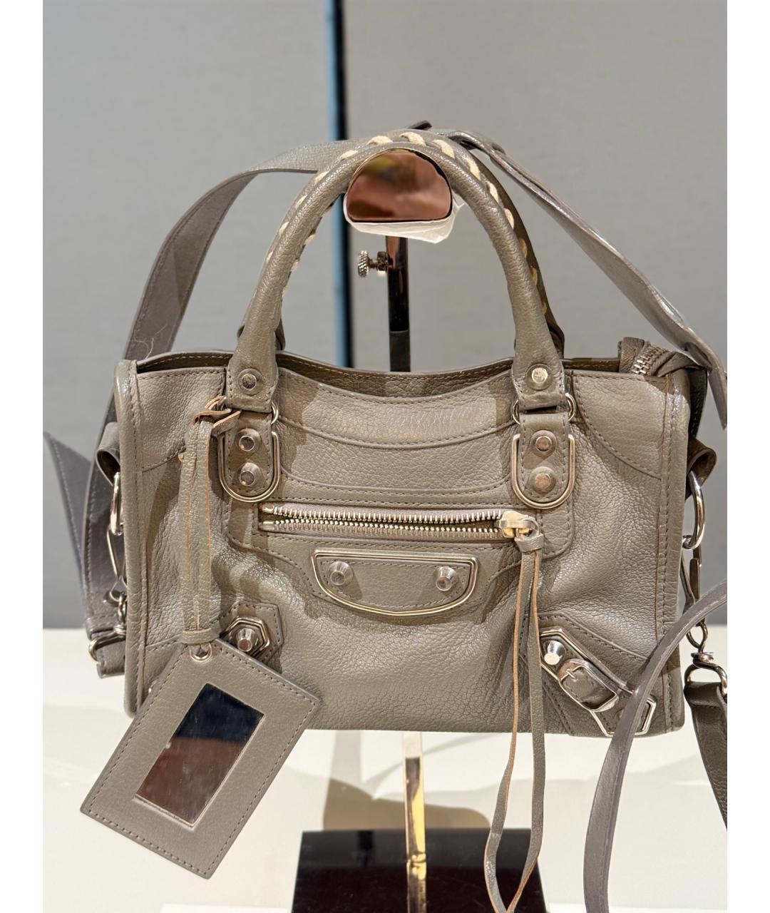 BALENCIAGA Серая кожаная сумка с короткими ручками, фото 7