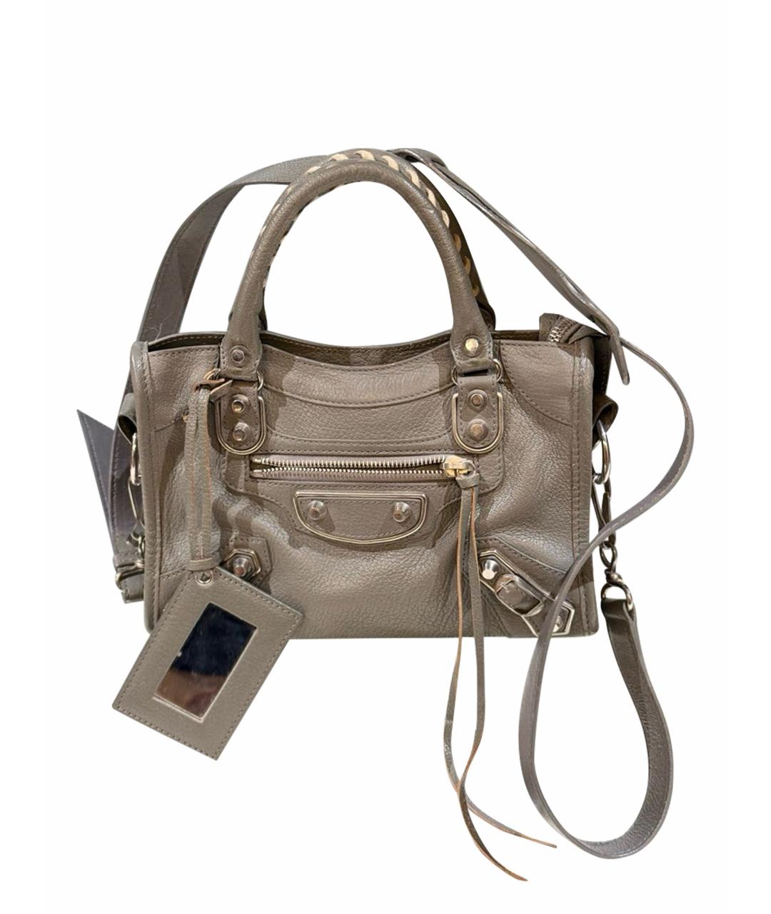 BALENCIAGA Серая кожаная сумка с короткими ручками, фото 1