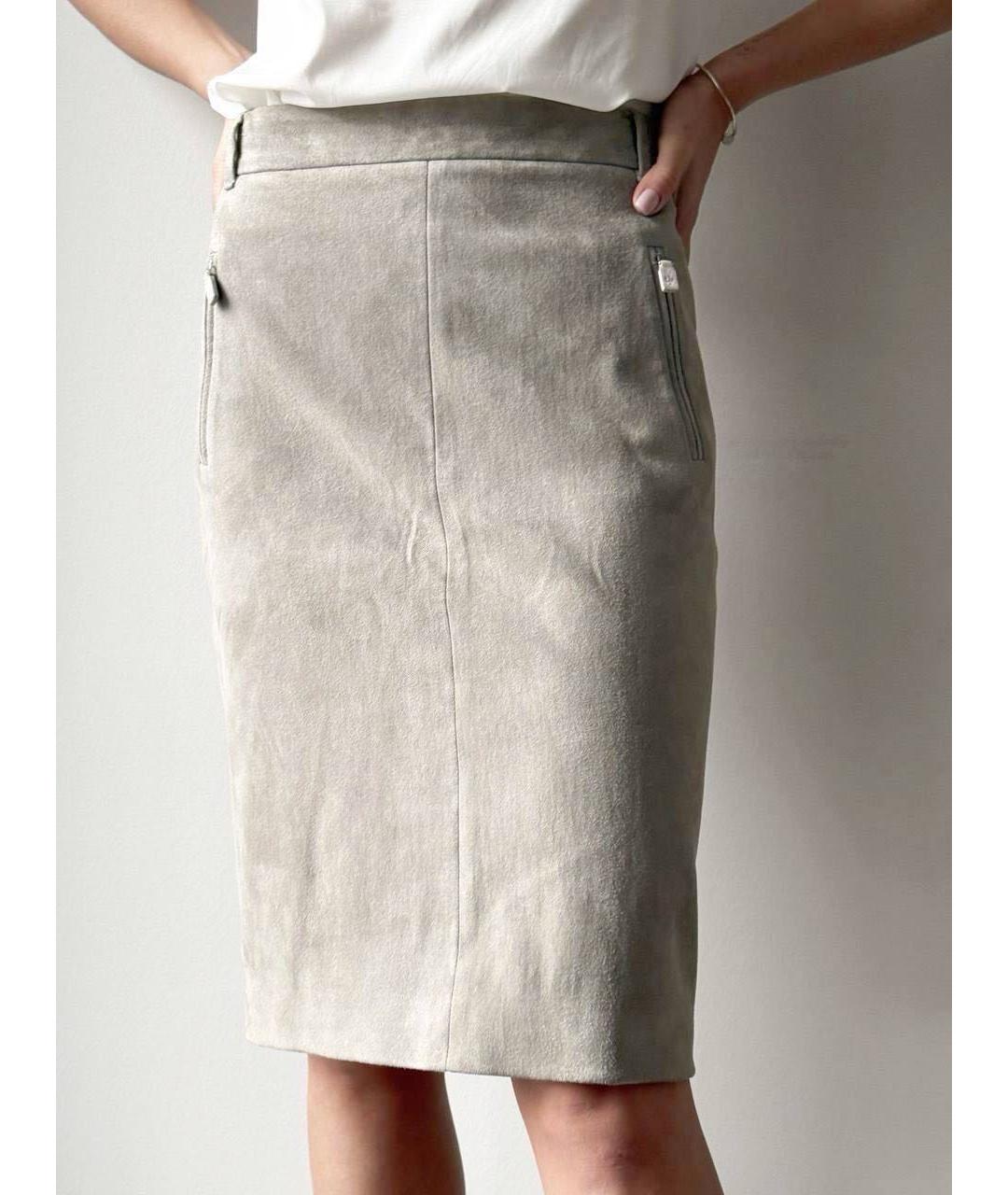 LORO PIANA Серая замшевая юбка миди, фото 5