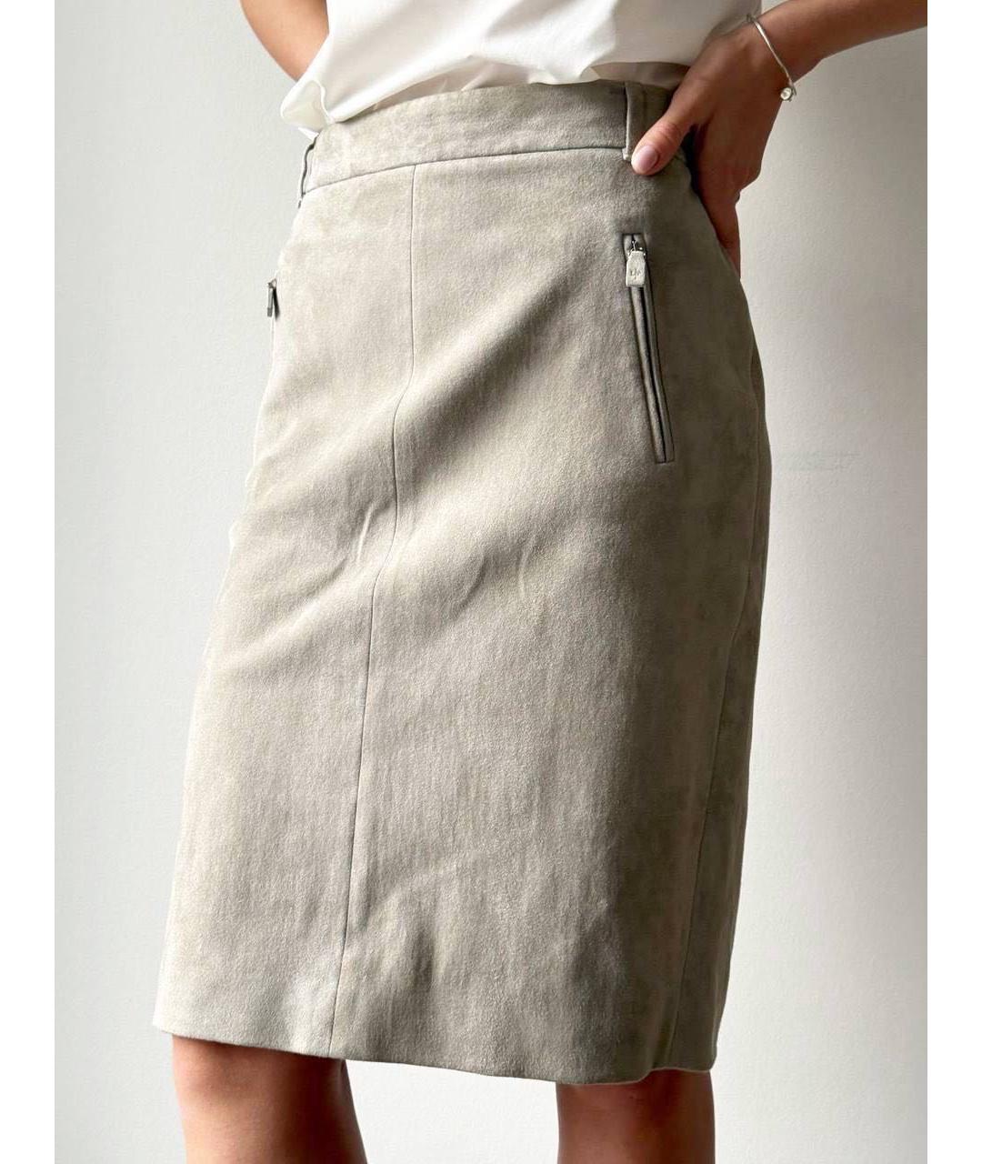 LORO PIANA Серая замшевая юбка миди, фото 2