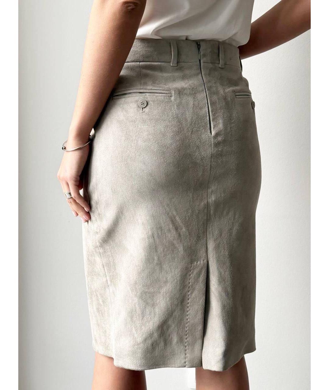 LORO PIANA Серая замшевая юбка миди, фото 4