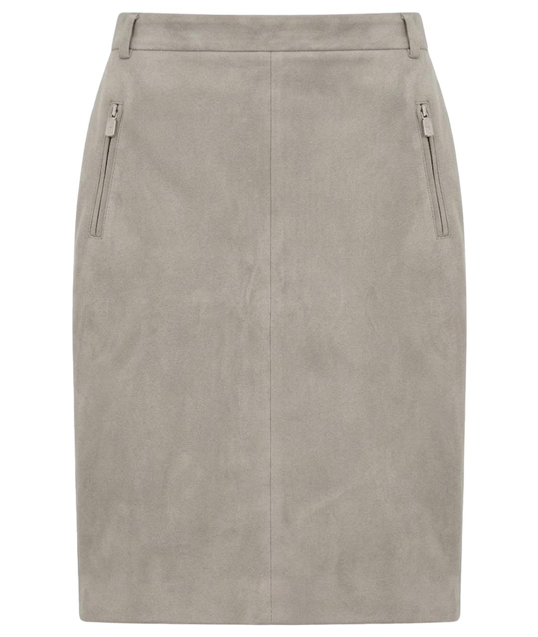 LORO PIANA Серая замшевая юбка миди, фото 1