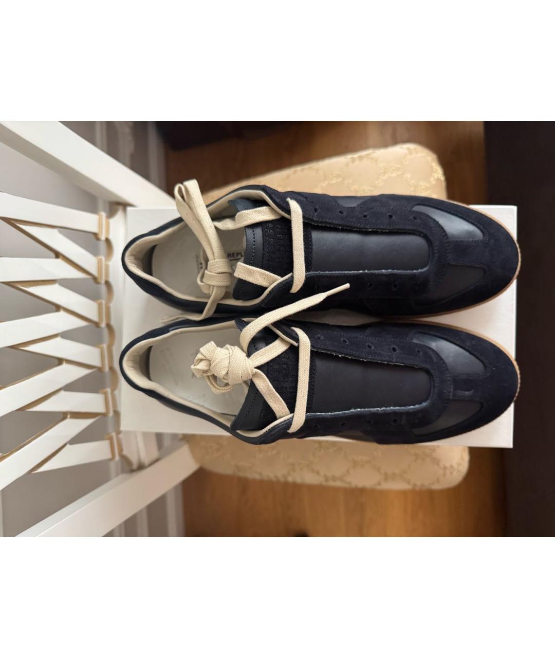 MAISON MARGIELA Темно-синие кожаные низкие кроссовки / кеды, фото 3