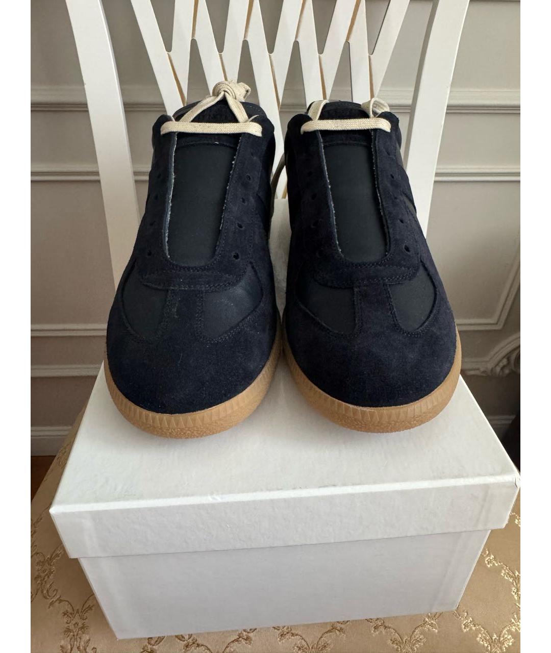 MAISON MARGIELA Темно-синие кожаные низкие кроссовки / кеды, фото 2