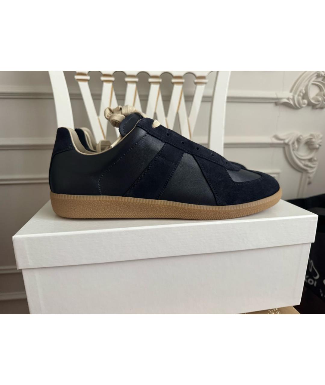 MAISON MARGIELA Темно-синие кожаные низкие кроссовки / кеды, фото 6