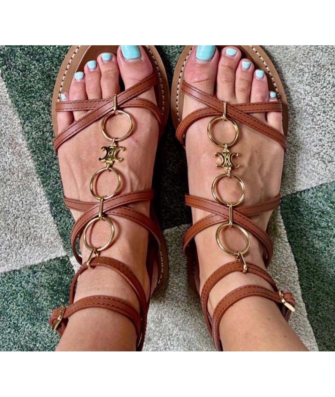 CELINE Коричневые кожаные сандалии, фото 8