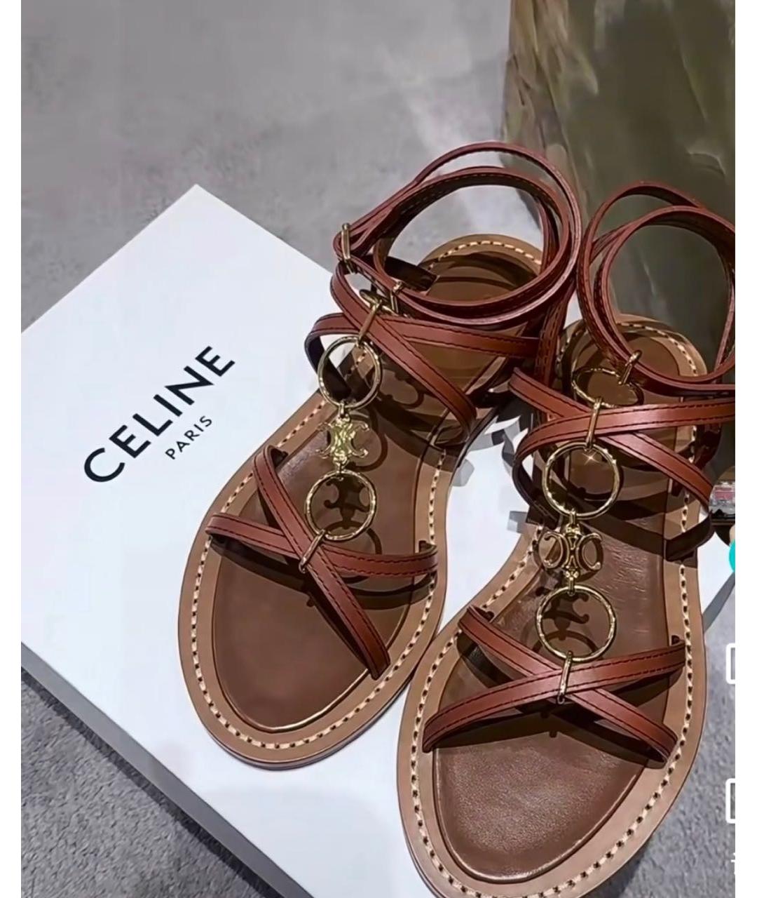 CELINE Коричневые кожаные сандалии, фото 3