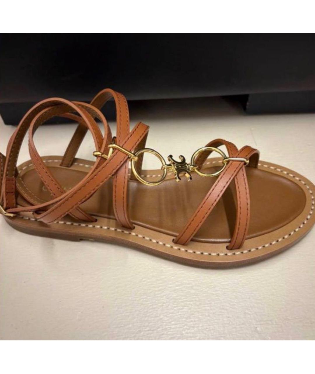 CELINE Коричневые кожаные сандалии, фото 9