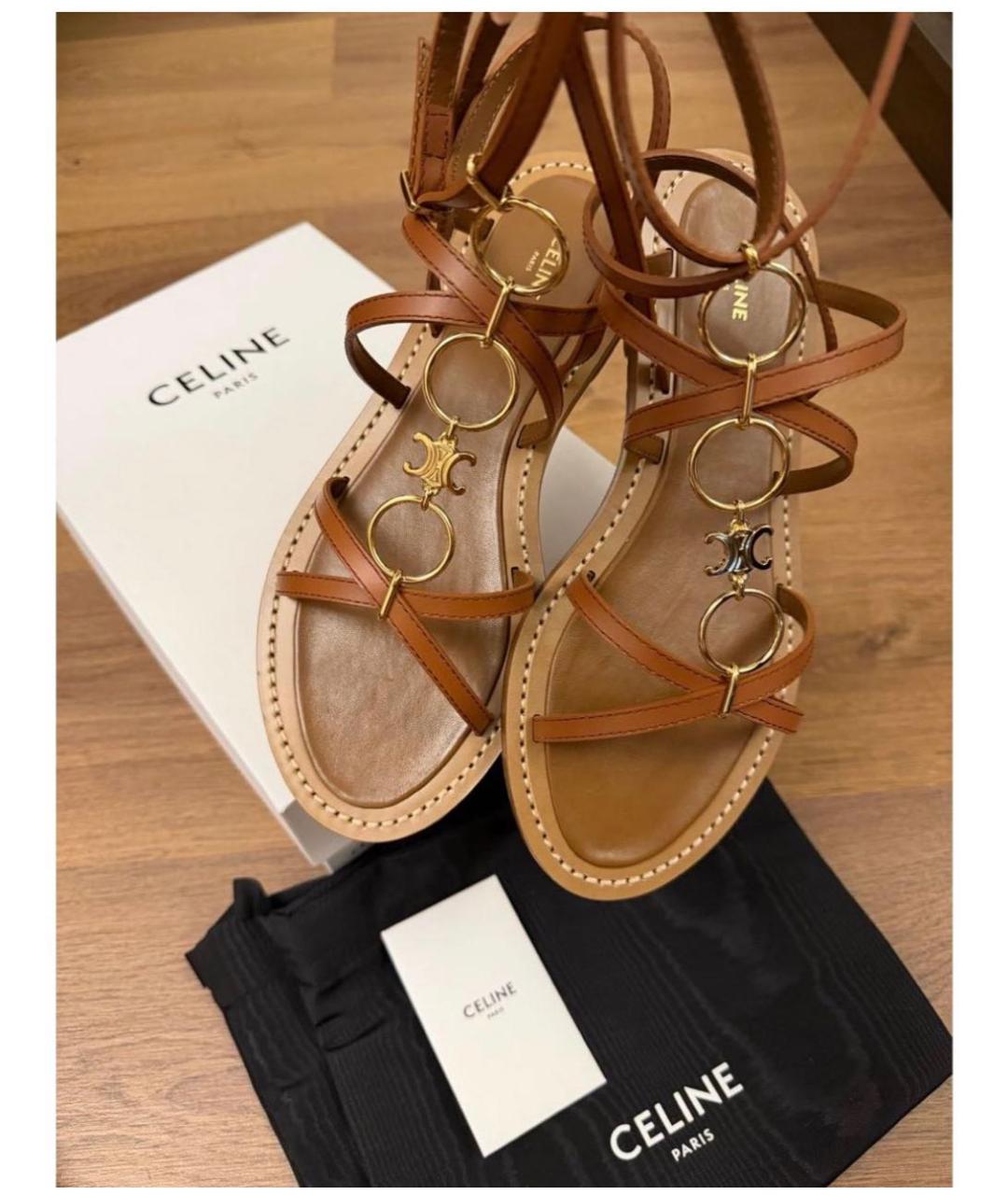 CELINE Коричневые кожаные сандалии, фото 5