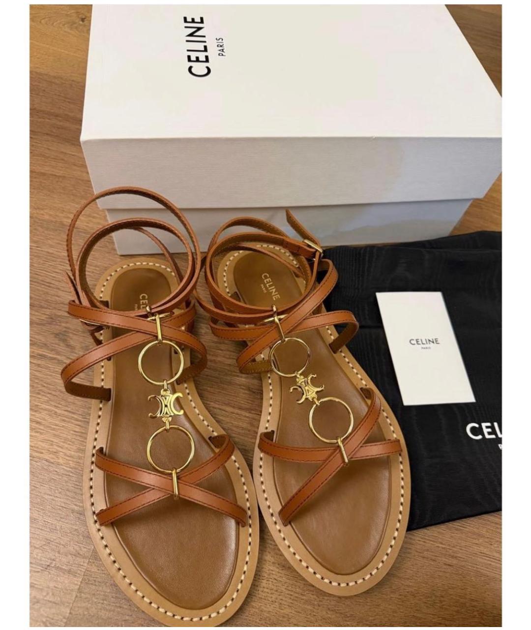 CELINE Коричневые кожаные сандалии, фото 4