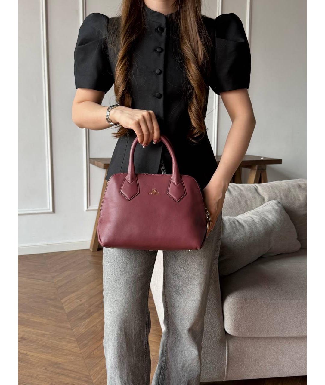 VIVIENNE WESTWOOD Бордовая кожаная сумка с короткими ручками, фото 3