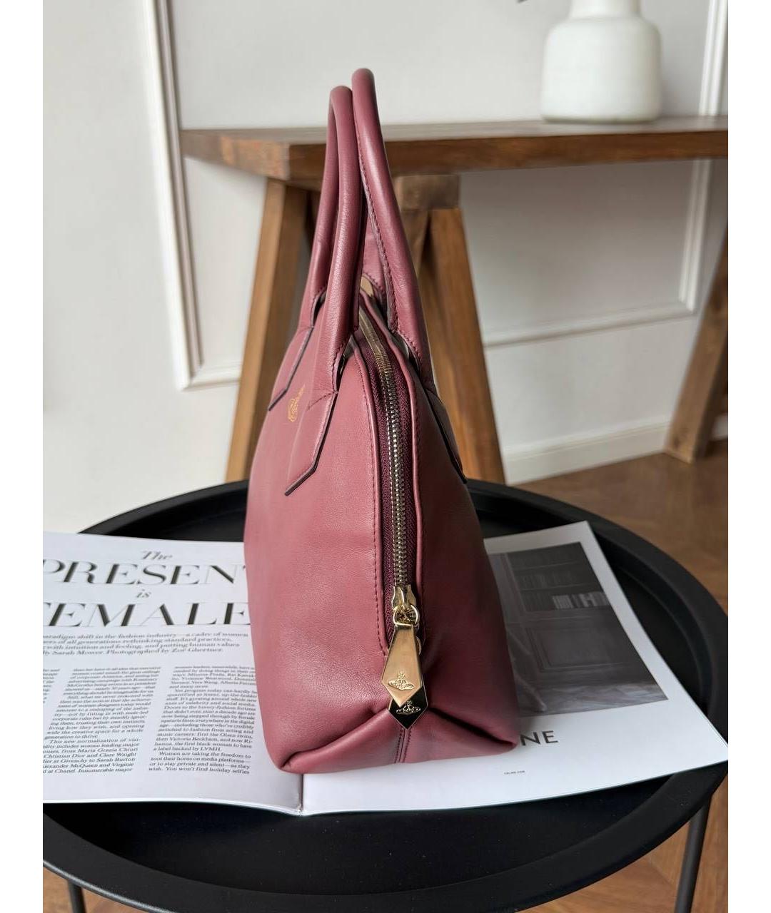 VIVIENNE WESTWOOD Бордовая кожаная сумка с короткими ручками, фото 6