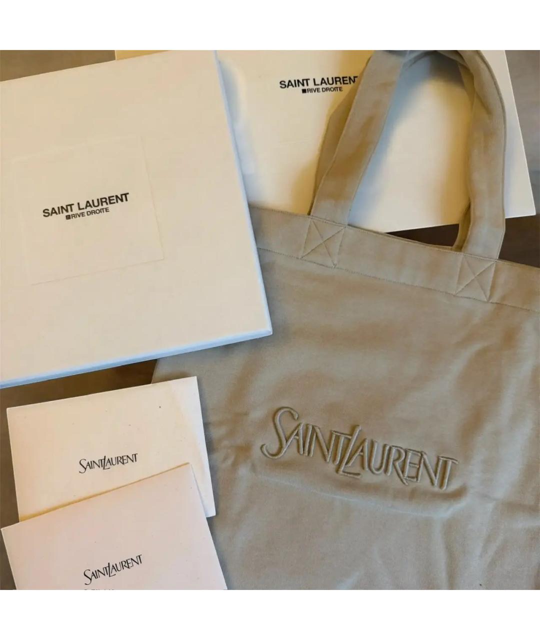SAINT LAURENT Бежевая хлопковая сумка тоут, фото 3