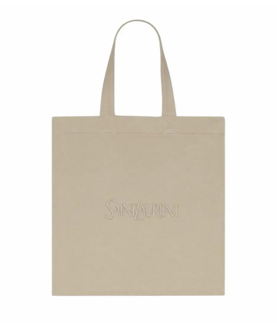 SAINT LAURENT Бежевая хлопковая сумка тоут, фото 4
