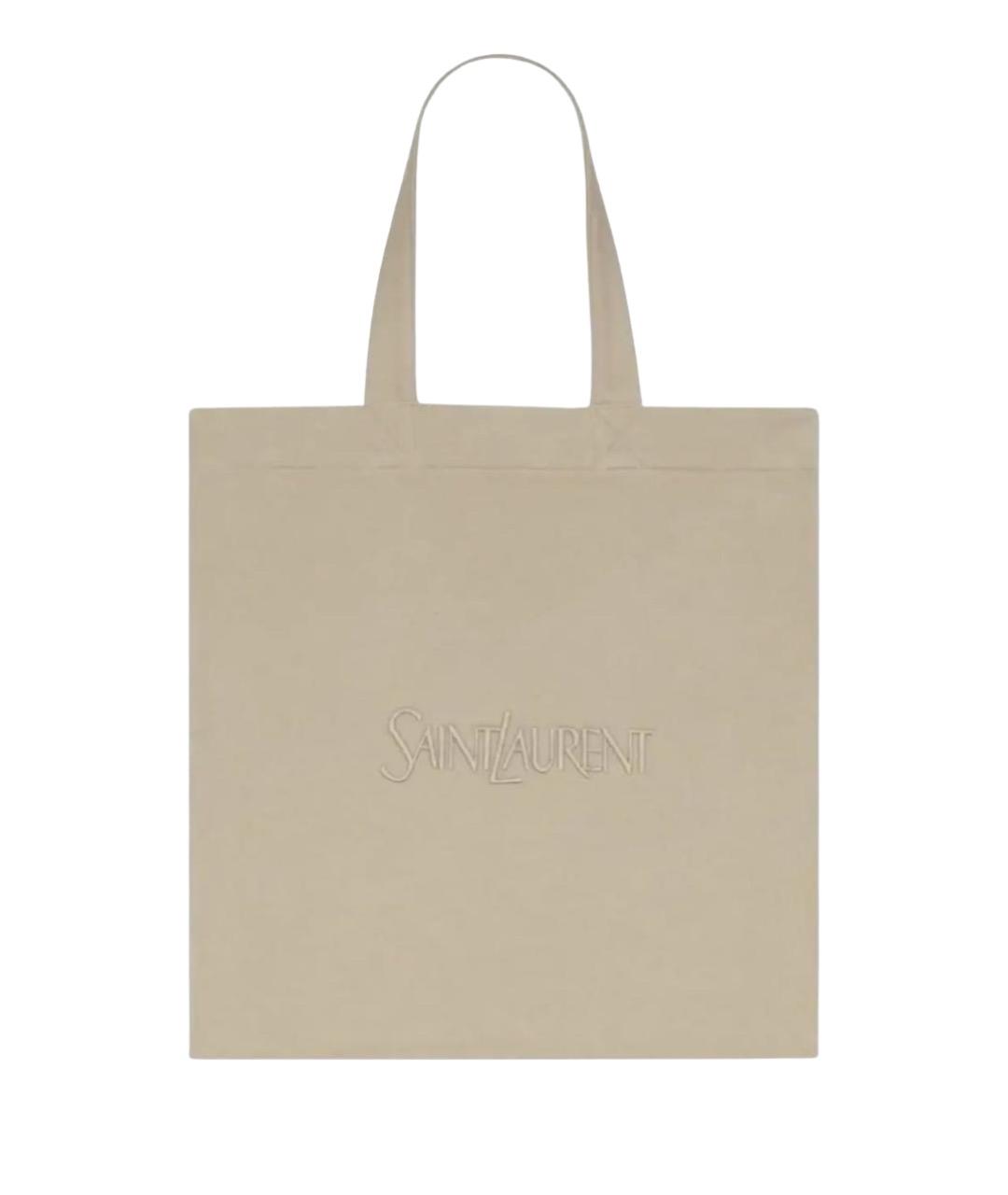 SAINT LAURENT Бежевая хлопковая сумка тоут, фото 1