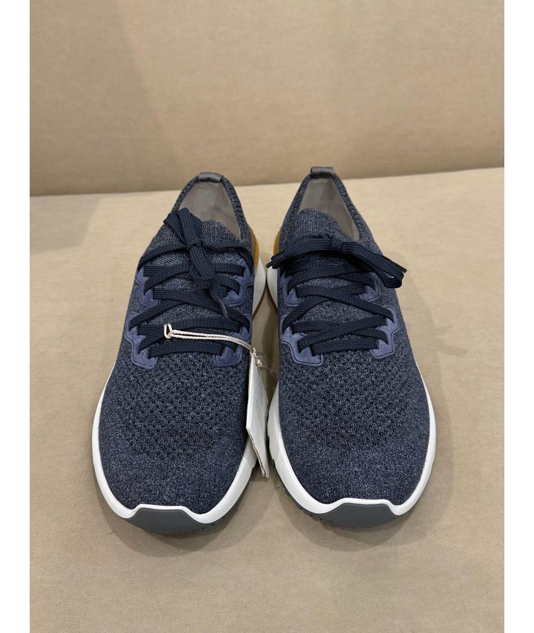 BRUNELLO CUCINELLI Темно-синие текстильные низкие кроссовки / кеды, фото 2