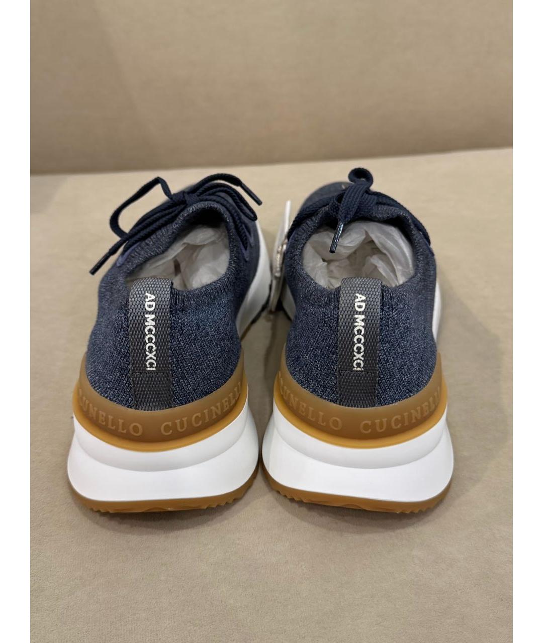 BRUNELLO CUCINELLI Темно-синие текстильные низкие кроссовки / кеды, фото 4