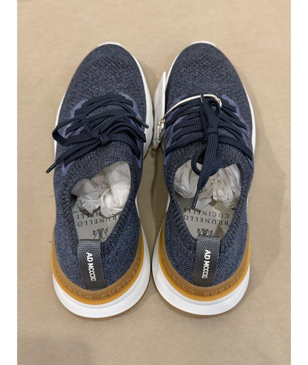 BRUNELLO CUCINELLI Темно-синие текстильные низкие кроссовки / кеды, фото 3