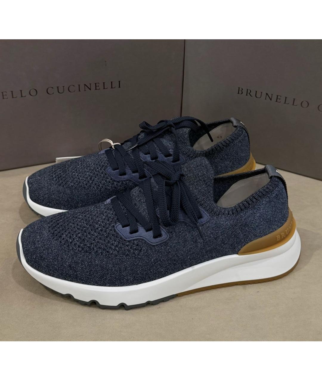 BRUNELLO CUCINELLI Темно-синие текстильные низкие кроссовки / кеды, фото 6