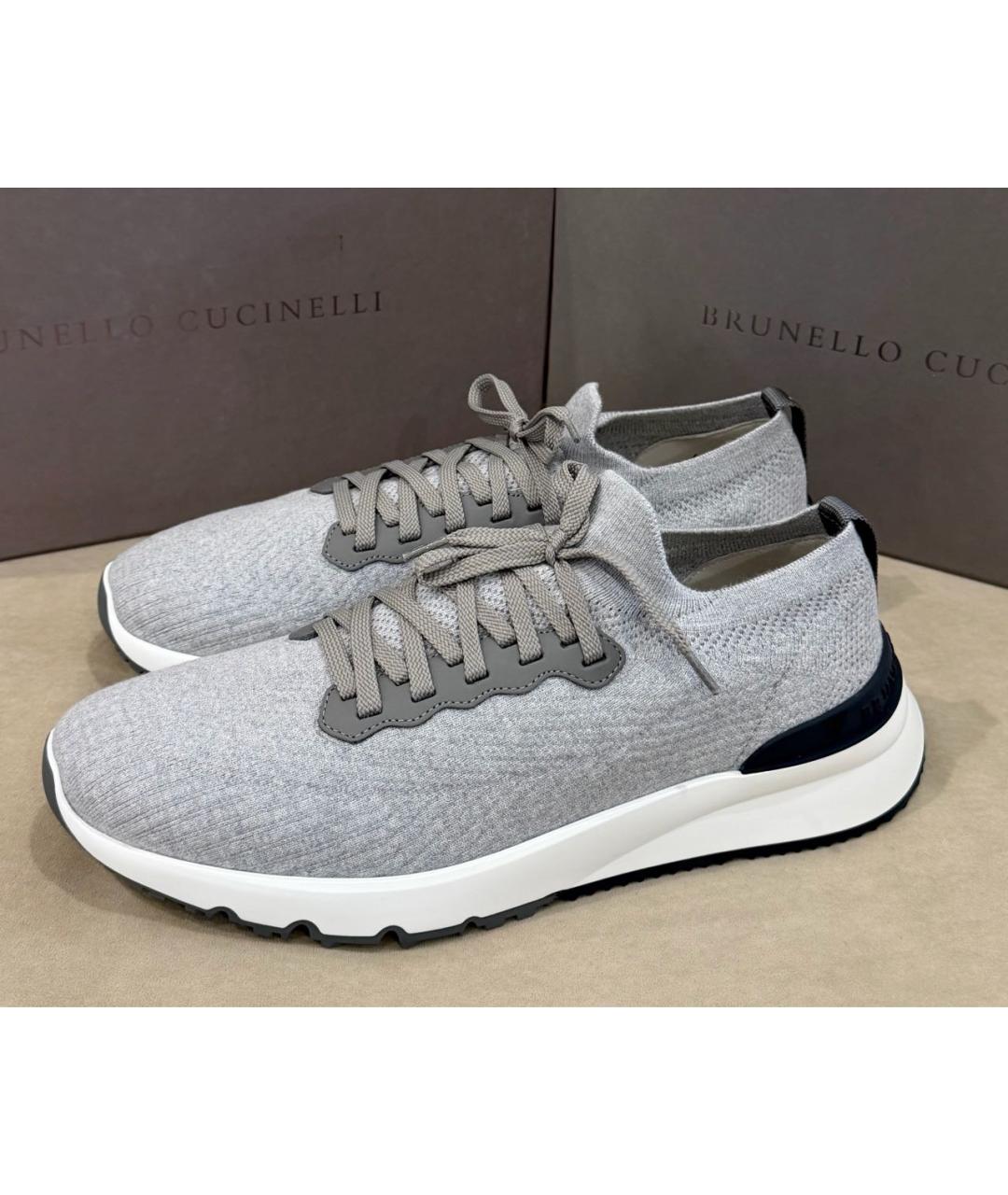 BRUNELLO CUCINELLI Серые текстильные низкие кроссовки / кеды, фото 5