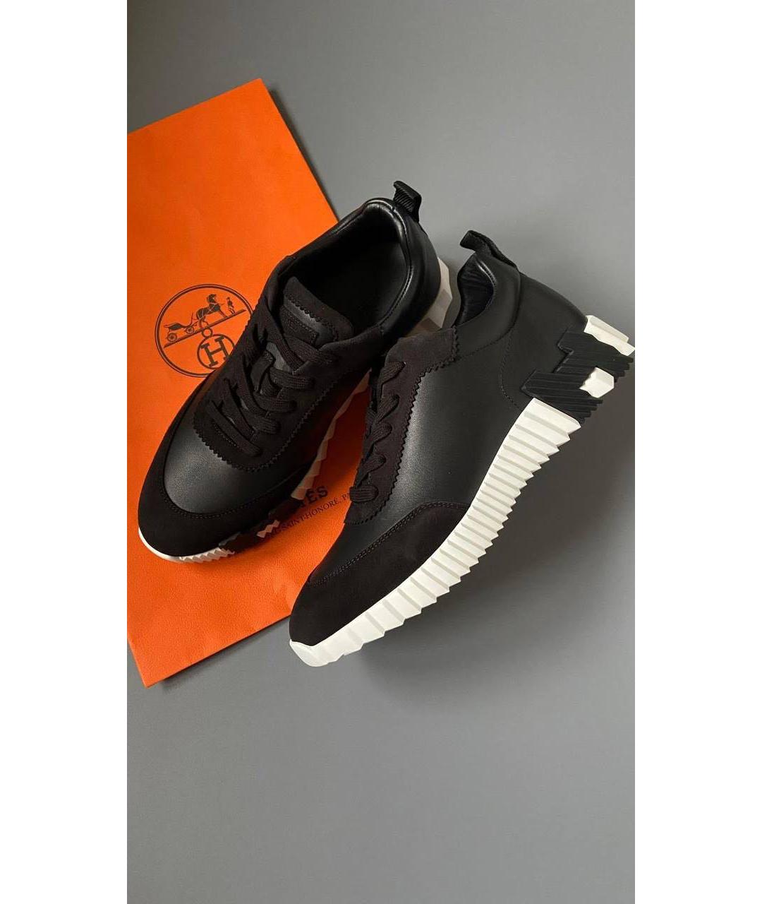 HERMES Черные кожаные низкие кроссовки / кеды, фото 5