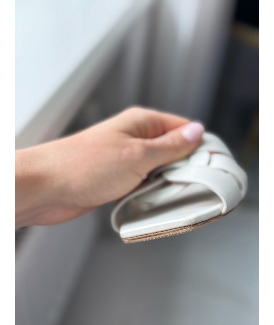 SAINT LAURENT Белые кожаные шлепанцы, фото 7