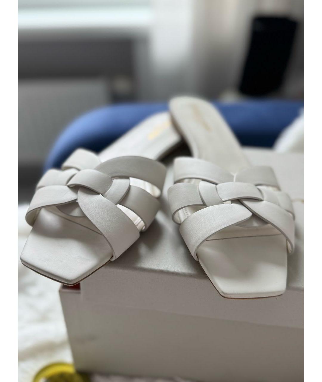 SAINT LAURENT Белые кожаные шлепанцы, фото 2