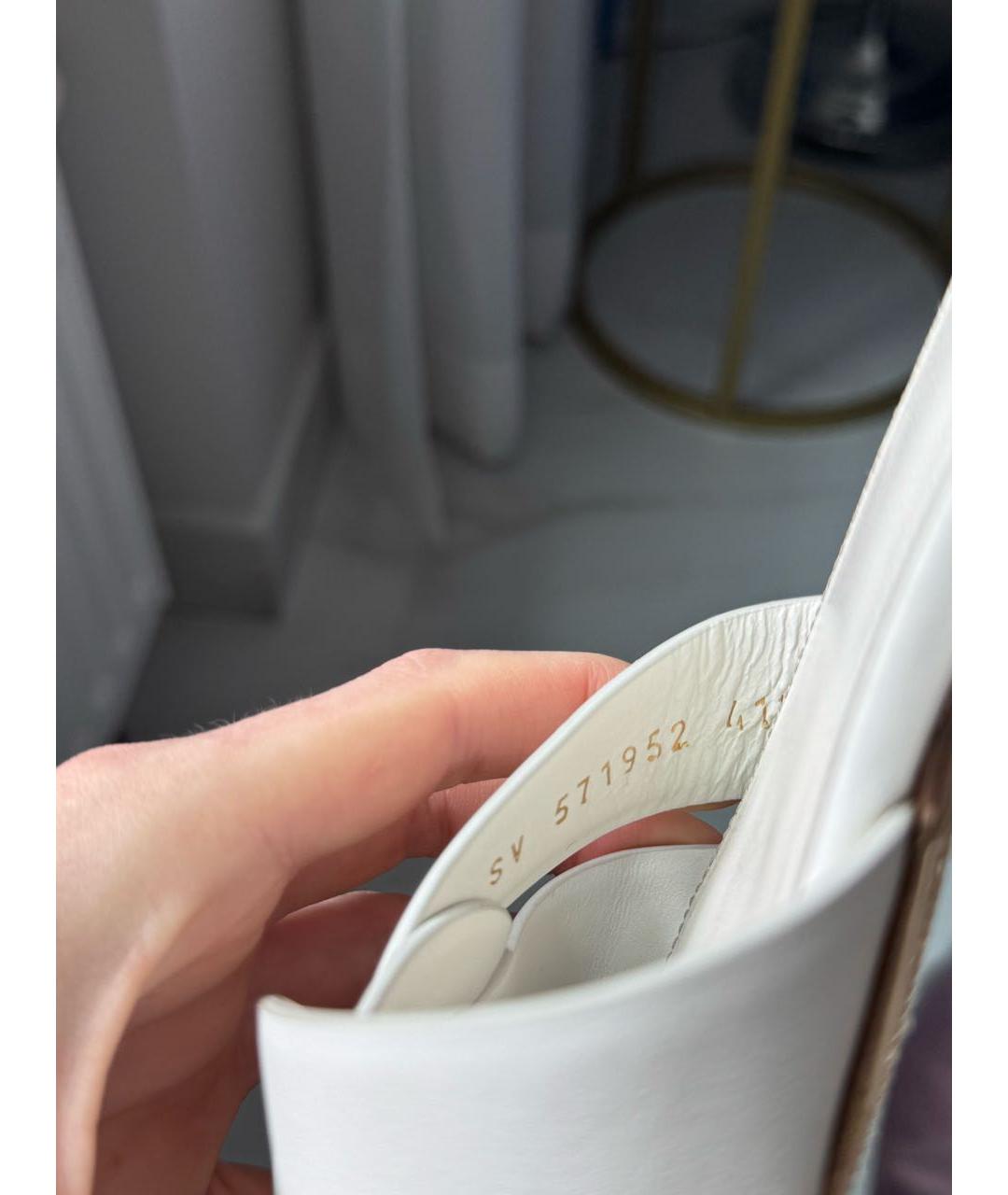 SAINT LAURENT Белые кожаные шлепанцы, фото 5