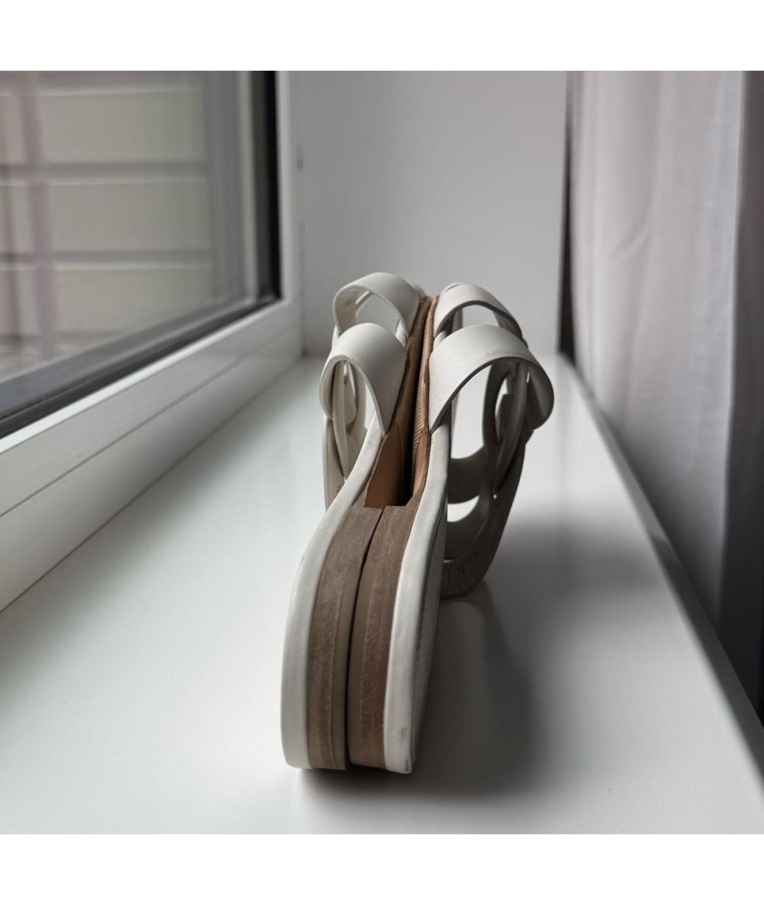 SAINT LAURENT Белые кожаные шлепанцы, фото 4