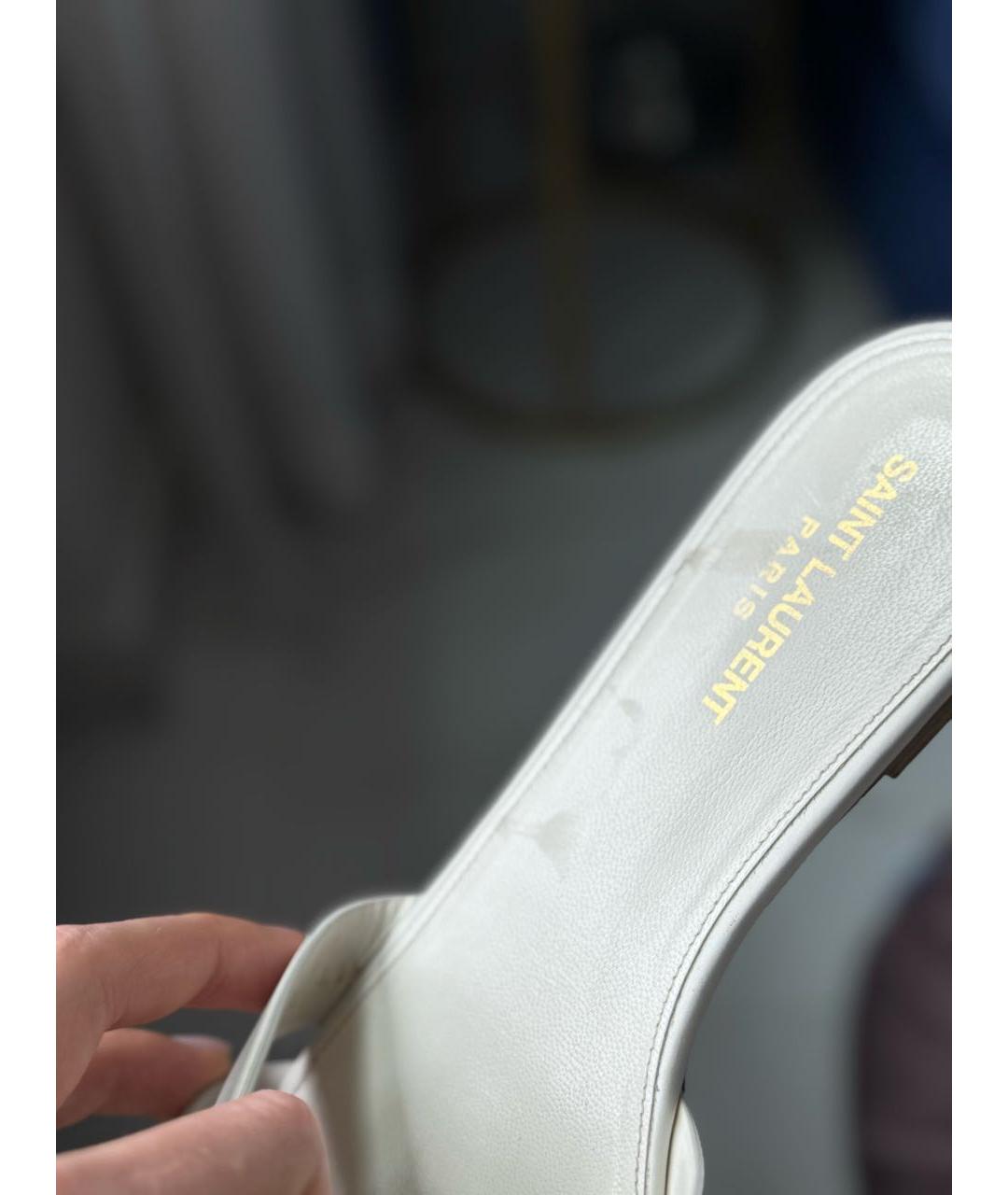 SAINT LAURENT Белые кожаные шлепанцы, фото 6