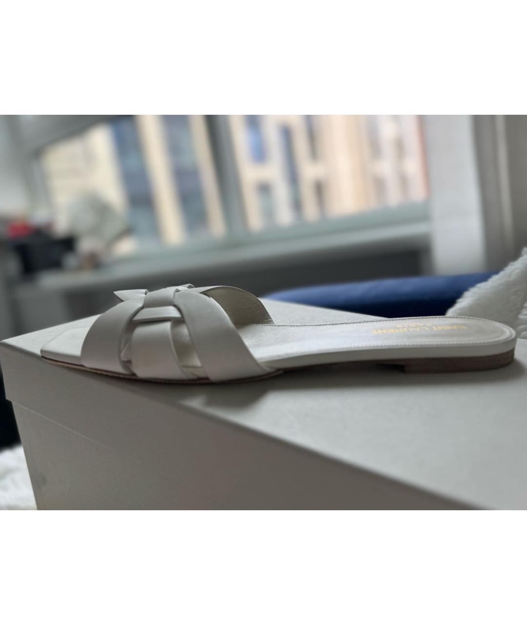 SAINT LAURENT Белые кожаные шлепанцы, фото 9