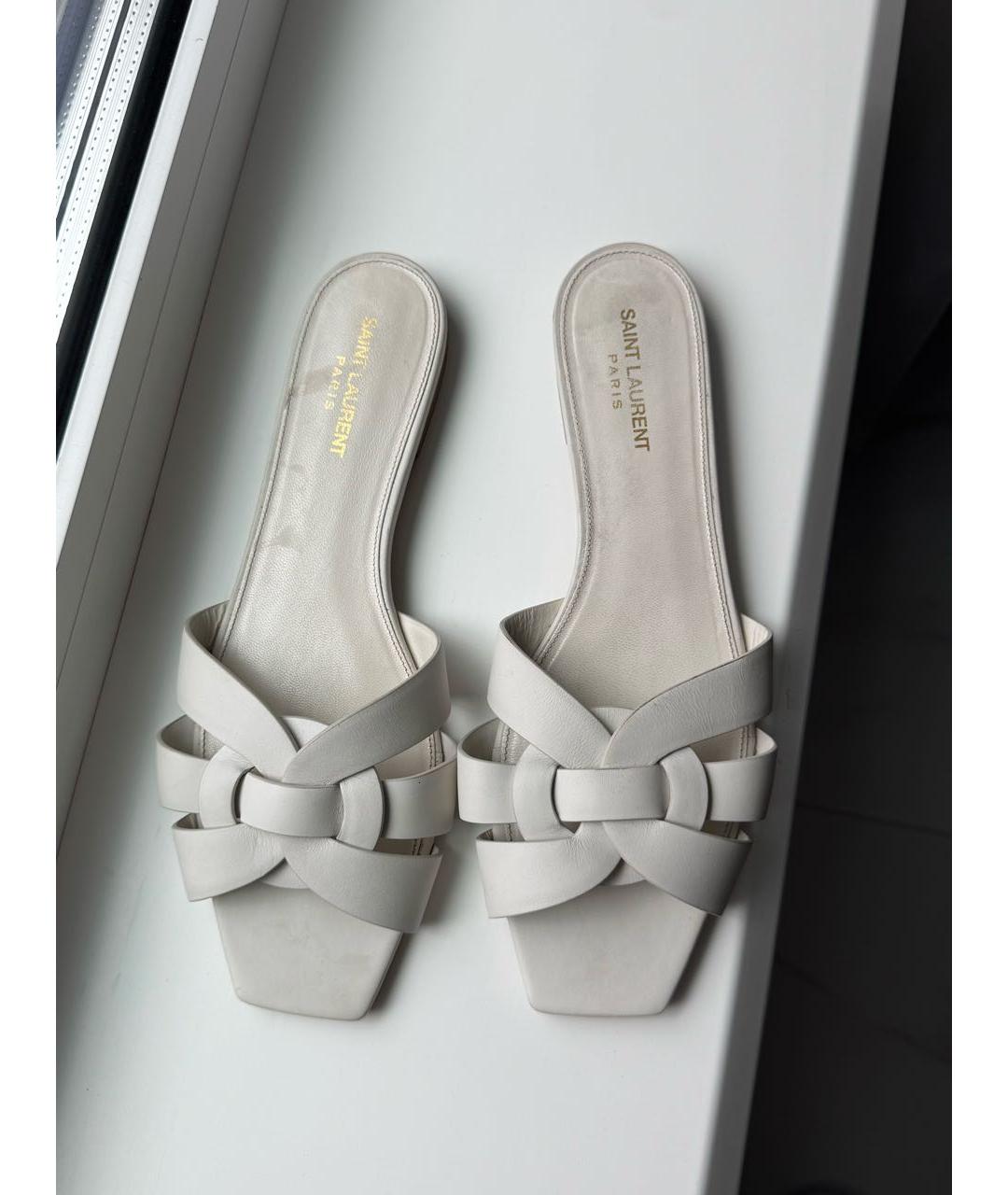SAINT LAURENT Белые кожаные шлепанцы, фото 3
